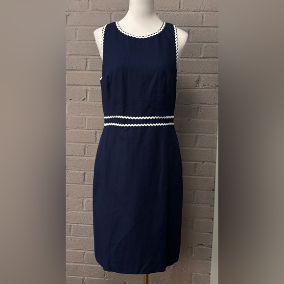 J.Crew  NWT Navy blue dress -white trim  10 - Picture 2 of 11